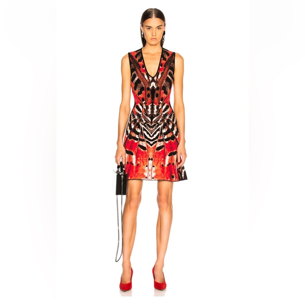 Alexander McQueen Engineered Butterfly Jacquard Sleeveless Mini Dress